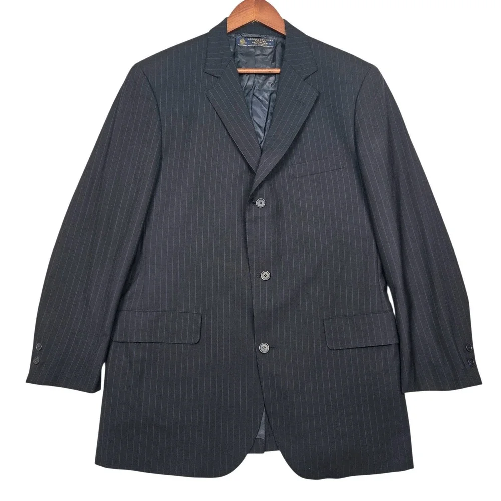 Vtg Brooks Brothers Makers Pinstripe Wool Brooksease‎ Blazer 41L Navy Sport Coat